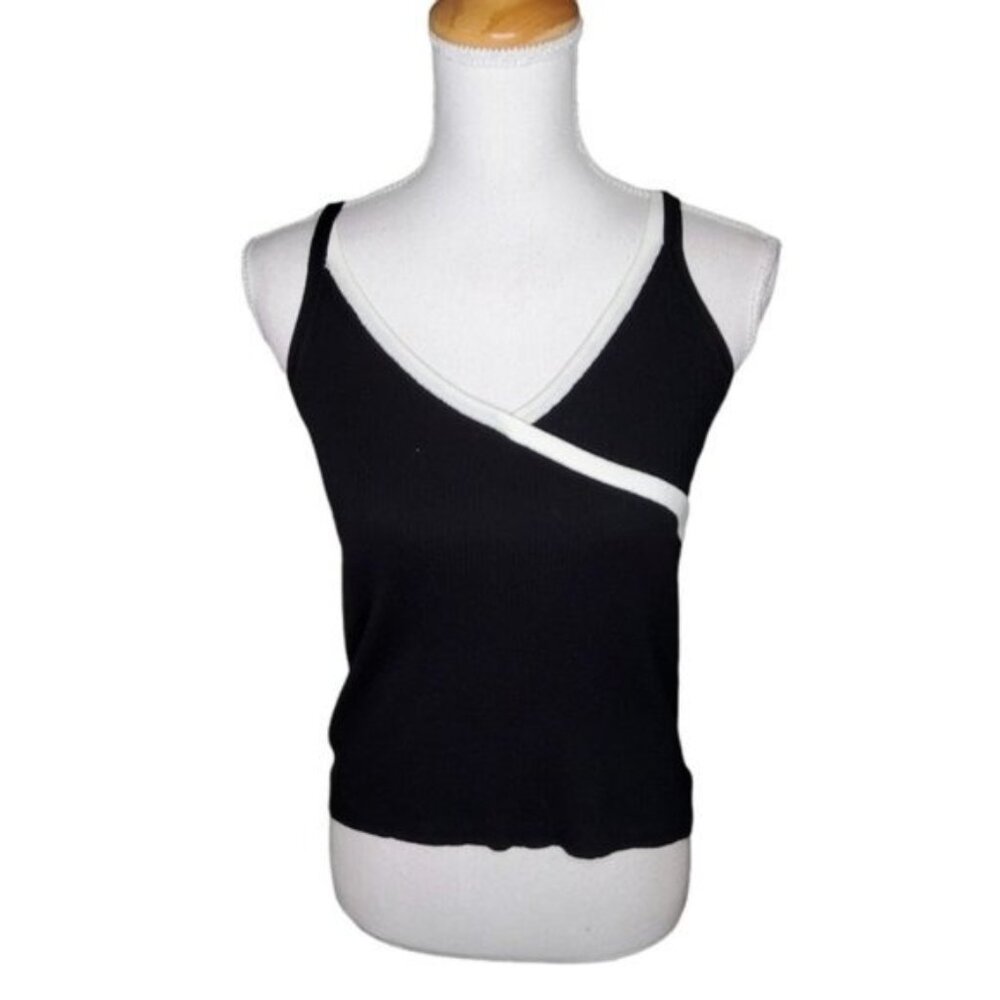 Cynthia Steffe Ribbed Surplice Double Strap Knit Top Black Small